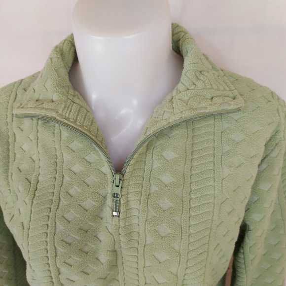 TRADITION Vintage moss green 1/4 zip textured fleece pullover sweater fit M - Picture 3 of 7